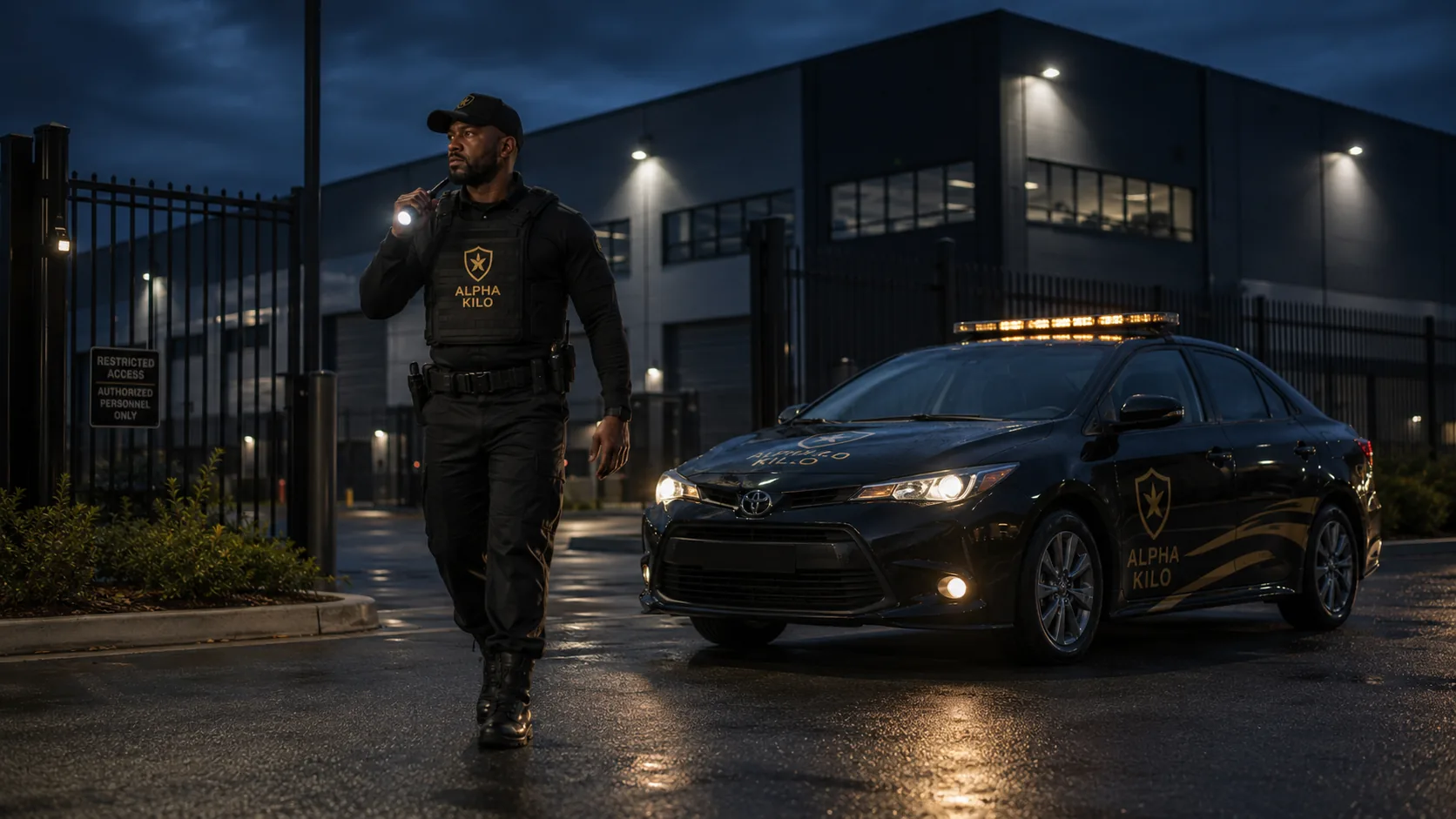 Security patrol at industrial premises